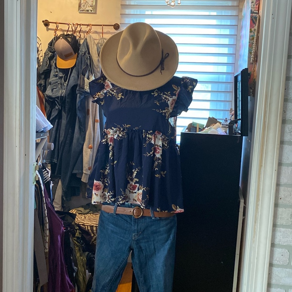 Navy floral blouse